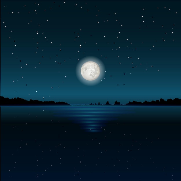 Glade de luna hermosa en la ilustración de vector de agua de lago