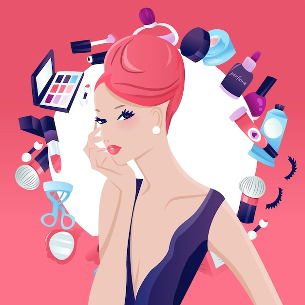 Glamorous Chic Updo Hair Girl Belleza Maquillaje Ilustración