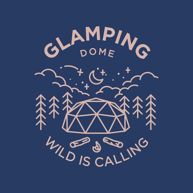 Glamping camp dome vintage monoline vector ilustración