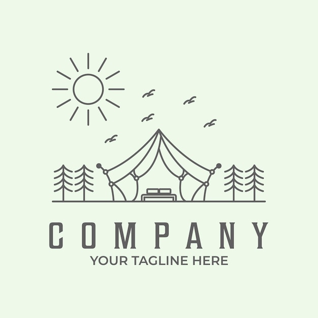 Glamping símbolo icono logotipo diseño minimalista vector ilustración línea arte campamento