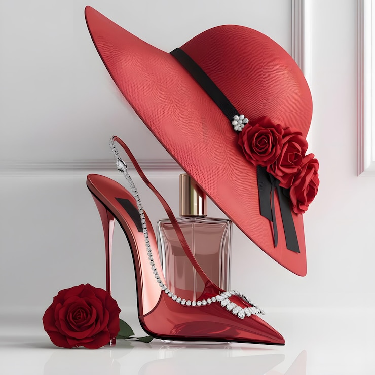 Vector el glamuroso sombrero rojo y el emparejamiento de stiletto