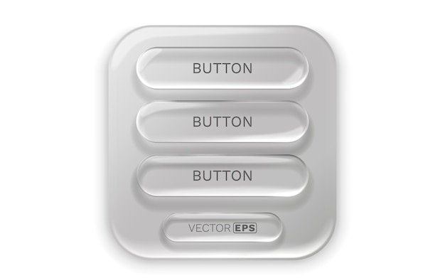 Glass ui buttons menu glossy elements for modern web and app interface