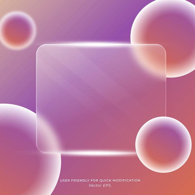 Glassmorphism premium Marco de vidrio esmaltado púrpura naranja Vector de fondo de gradiente