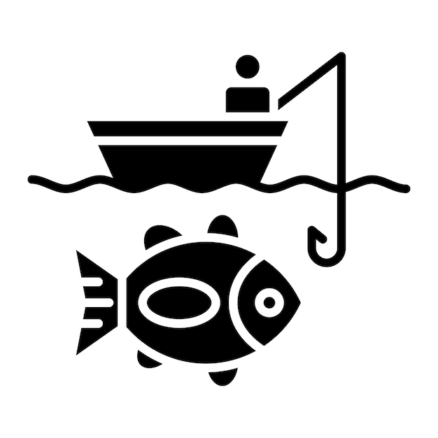 Glifo de pesca en kayak Ilustración negra sólida