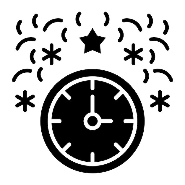 Glifo de reloj de año nuevo Ilustración negra sólida