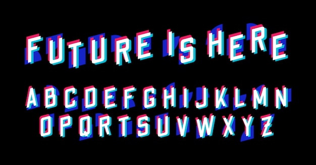 Glitch 3D Effect Font Alphabet Set
