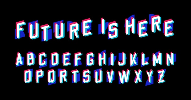 Glitch 3d effect font alphabet set