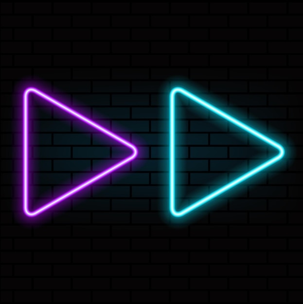 Glitch Banner con Neon Glow Triángulo Jugar Diseño de íconos para pancartas Páginas web Presentaciones Vector