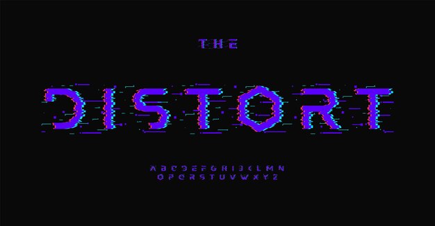 Glitch efecto alfabeto letras distorsionadas digitales mostrar fuente de error para logotipo futurista estilo cinematográfico pérdida de titular conectar tipografía de efecto gráfico Diseño tipográfico vectorial