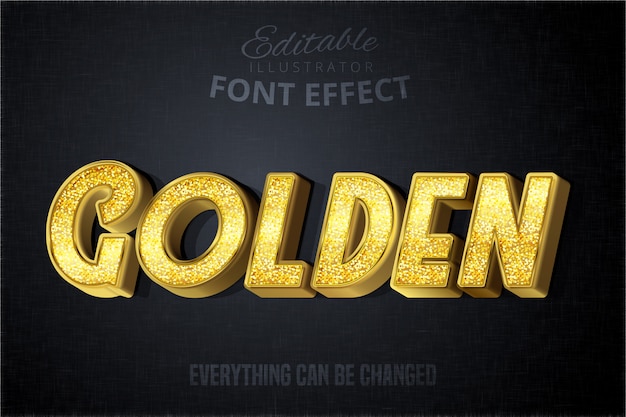 Vector glitch efecto de texto dorado, estilo de alfabeto de oro brillante