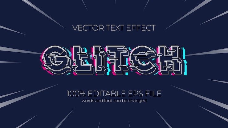 Vector glitch estilo de efecto de texto editable efecto de texto editable eps