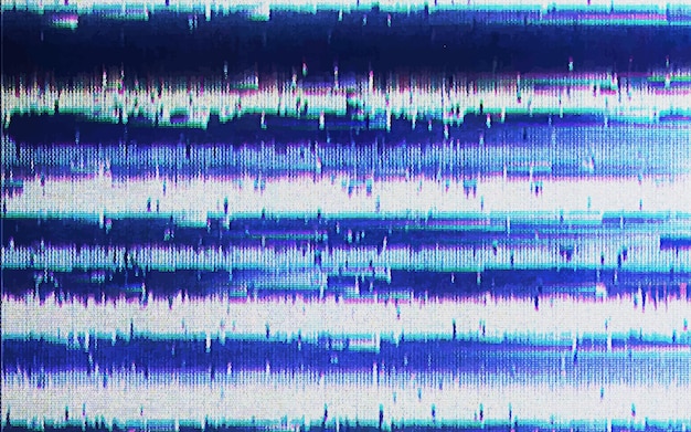 Glitch o textura de ruido estático con rayas blancas y píxeles de color azul Sin señal error 404 Fondo abstracto Efecto de pantalla de glitch Fondo superposición puntos de píxeles digitales Ruido Error de glitch
