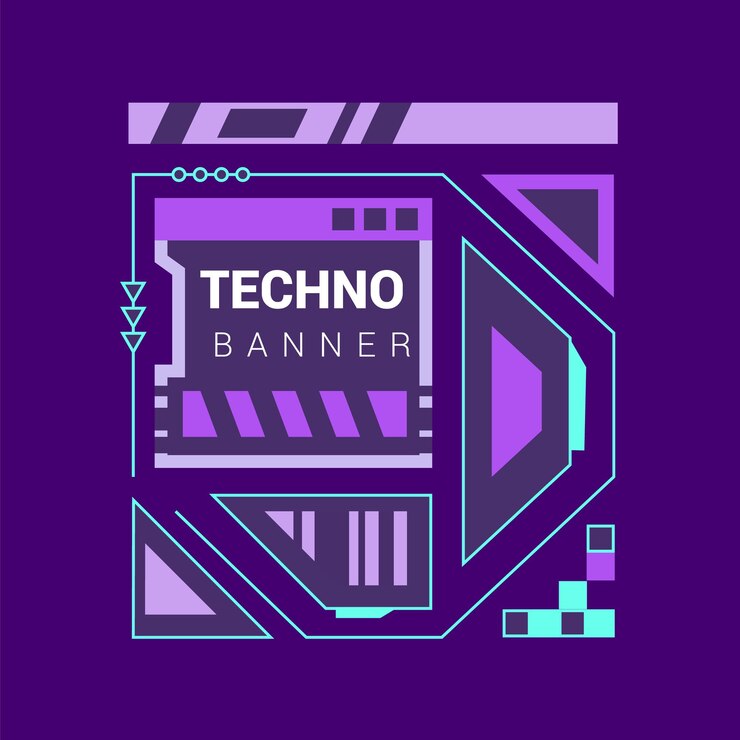 Vector glitch tech banner elegante diseño de marco de video abstracto con tonos púrpura y azul con un