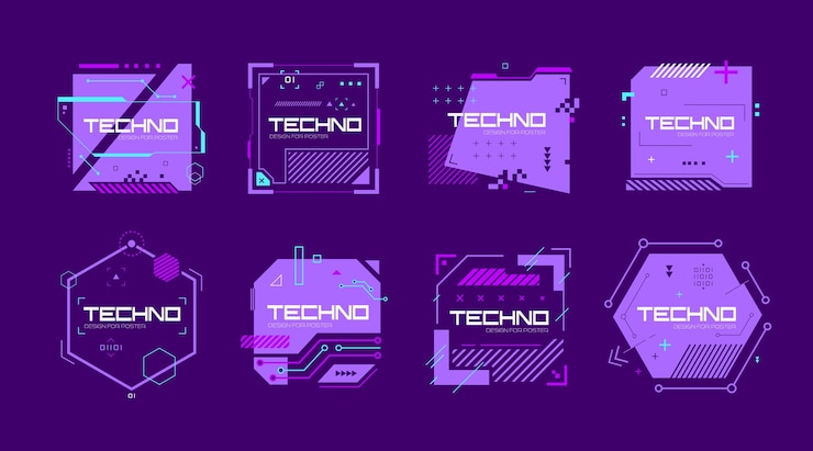 Vector glitch tech banners tecnología marcos abstractos