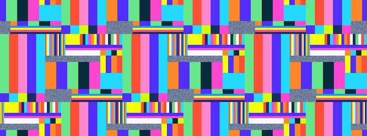 Vector glitch de televisión futurista señal distorsionada de píxeles en una pantalla de televisión en colores de neón
