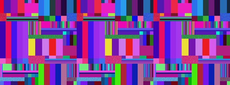 Vector glitch de televisión futurista señal distorsionada de píxeles en una pantalla de televisión en colores de neón