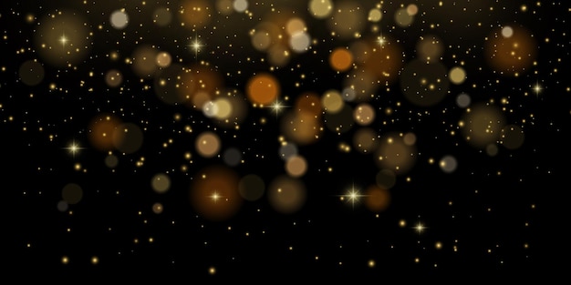 Glitter bokeh dorado con chispas de fuegos artificiales y lluvia de confeti llamarada festiva y luz mágica de lujo