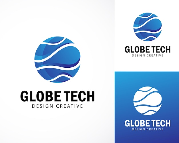 Vector globe tech logo creative world digital connect concepto de diseño degradado de color
