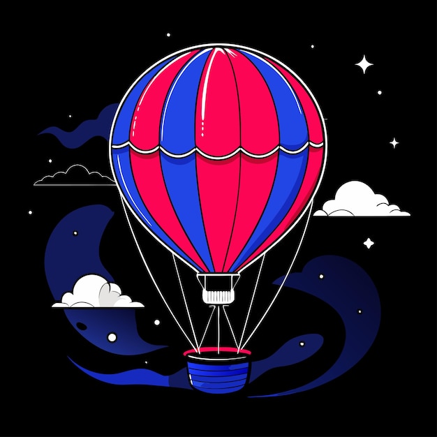 un globo de aire caliente con un diseño rojo y azul en él