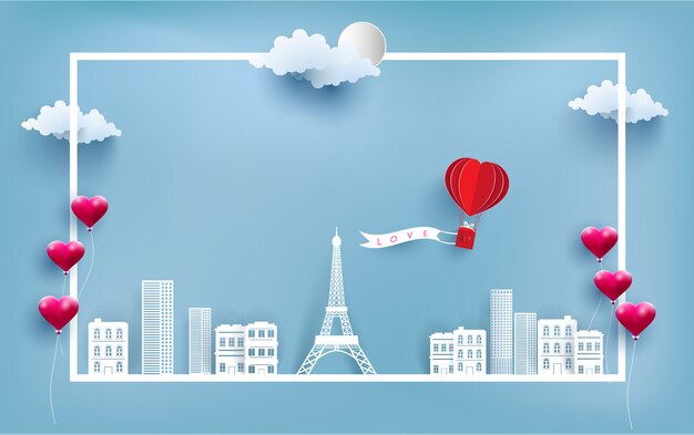 globo de aire caliente llevando banderas de amor