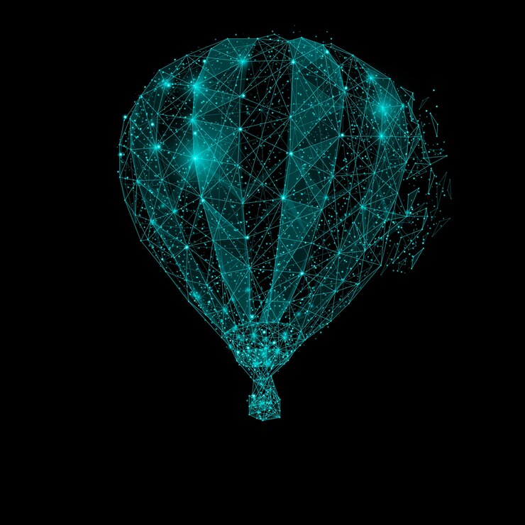 Vector globo de aire poligonal. esferas de malla de escombros voladores. ilustración de estilo de estructura azul