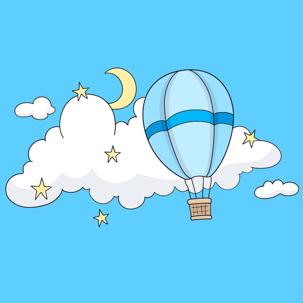 Globo de aire volando en el espacio. ilustración de dibujos animados linda pequeña pegatina