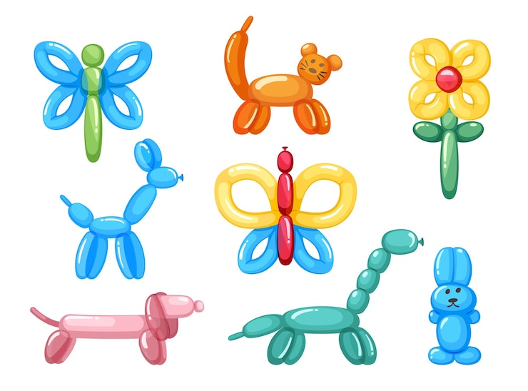 Vector globo animales goma mascotas divertidas para niños celebración fiesta perros gato mariposa vector globos de colores