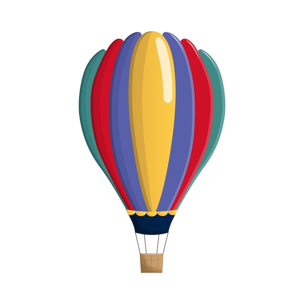 Globo colorido con cesta Deporte extremo turístico Ilustración vectorial aislado sobre fondo blanco