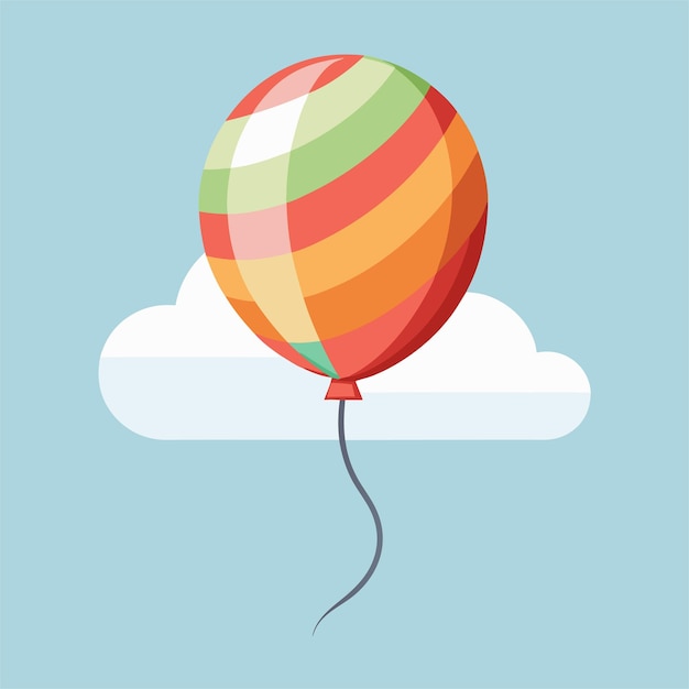 un globo colorido con una cinta roja y una cuerda en el cielo