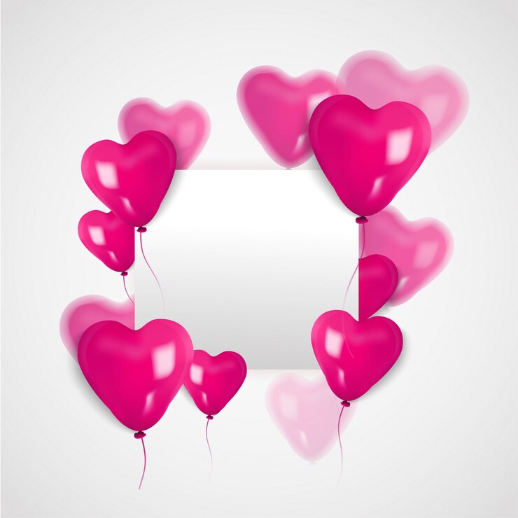 Vector globo de corazón 3d y tablero de espacio en blanco para el día de san valentín