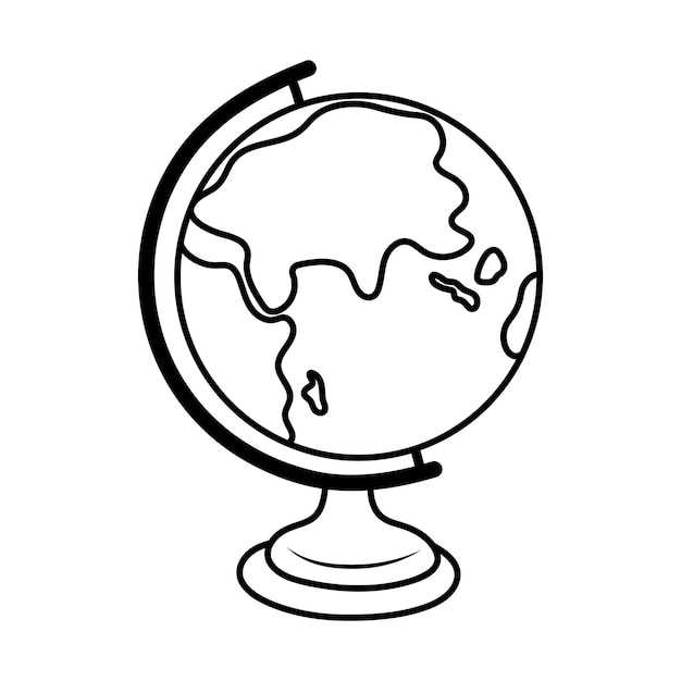 Globo escolar en un soporte icono de garabateo Equipo de educación de arte de línea Modelo de la Tierra