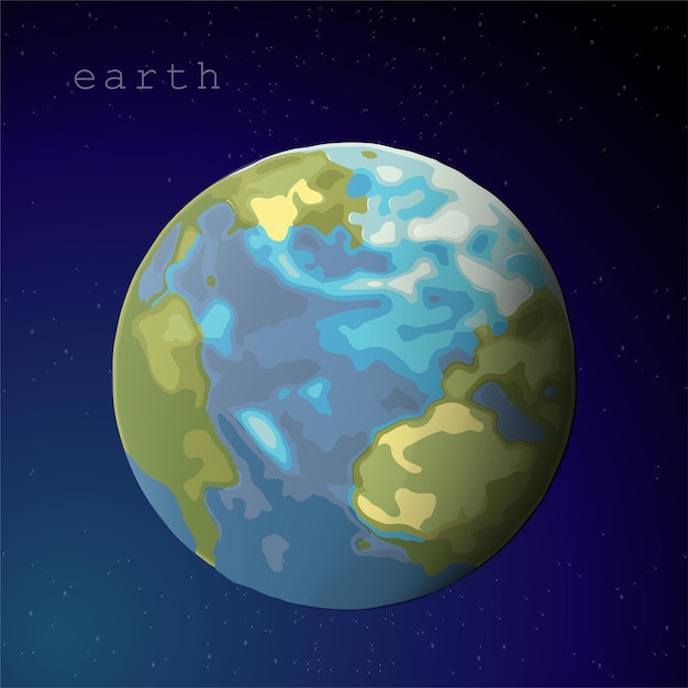 Globo de esfera terrestre en el cielo estrellado azul oscuro ilustración vectorial para tarjetas educativas libros carteles astronomía exploración de investigación de vuelos espaciales
