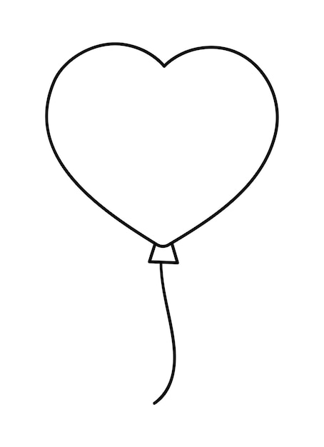 Globo en forma de corazón blanco y negro de vector. Símbolo lindo del día de San Valentín aislado sobre fondo blanco. Icono de línea de vacaciones de amor juguetón o página para colorear.