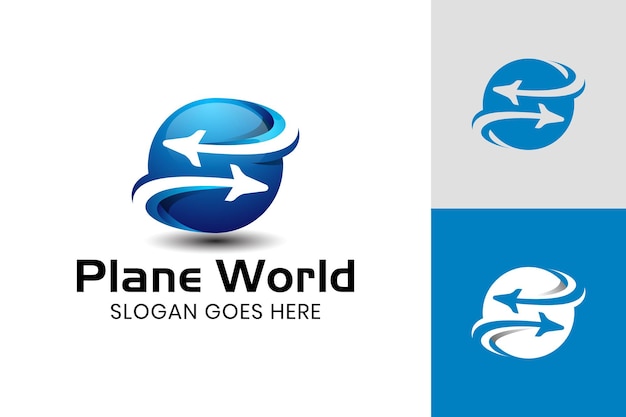 Globo forma el mundo con diseño de icono de avión para viajero de negocios y plantilla de logotipo de agencia de viajes
