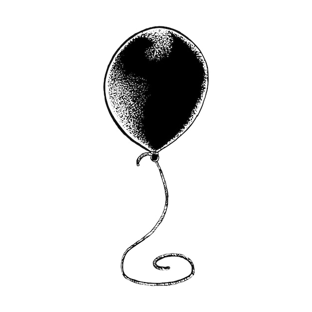 Globo, globo de aire de dibujo vectorial, globo negro dibujado a mano en una cuerda, globo de doodle, ilustración de vector blanco y negro dibujado a mano aislado sobre fondo blanco para su diseño.