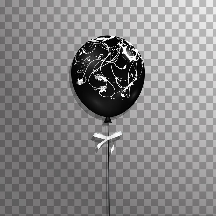 Vector globo de helio negro con arco blanco aislado. decoración de globos de fiesta esmerilada