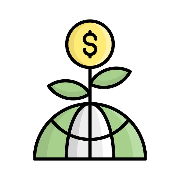 Globo con icono vectorial de planta de dinero en estilo de moda