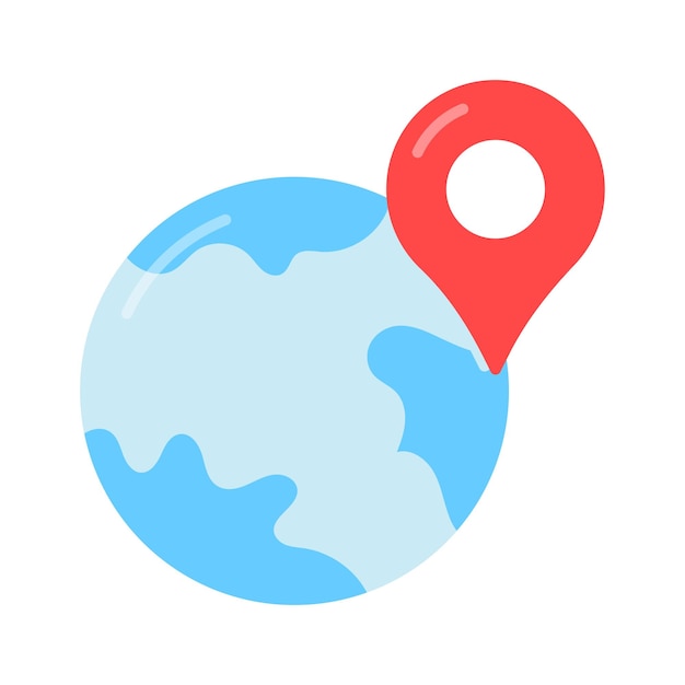 Globo mundial con vector de pin del mapa de la ubicación global en estilo de moda