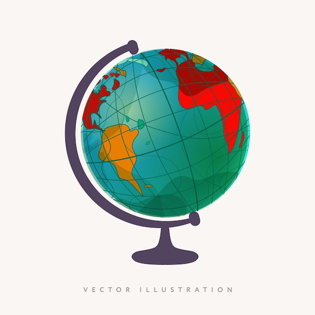 Vector globo mundial vectorial con maqueta de soporte en fondo blanco globo del planeta tierra para el concepto de niños