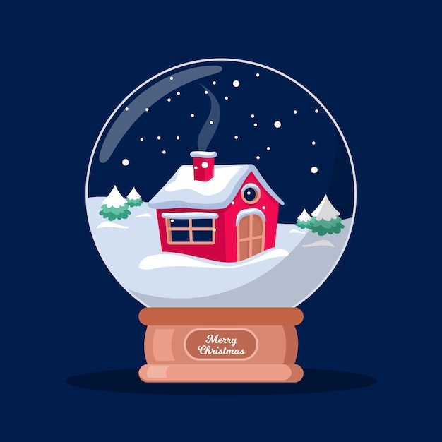 Globo navideño de bola de nieve en diseño plano