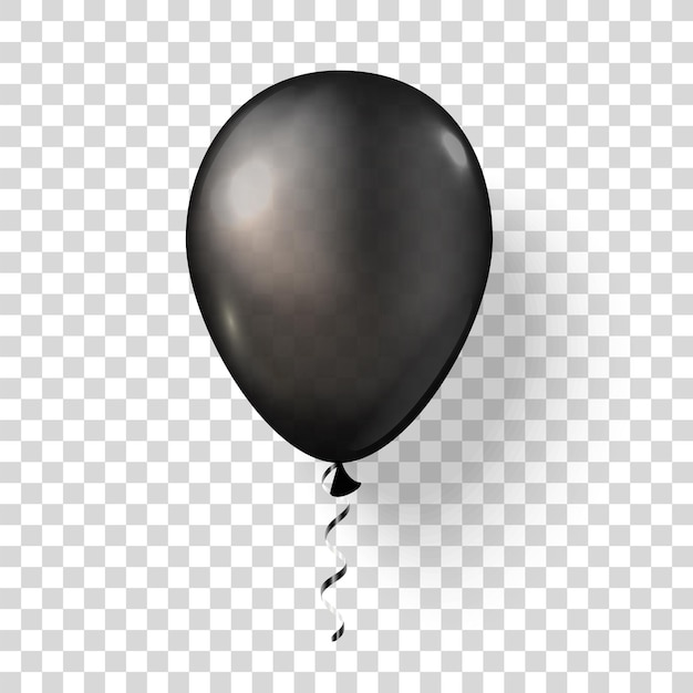 Globo negro. Globo realista brillante para fiesta de cumpleaños. Maqueta de globo de helio volador 3D. Ilustración de vector aislado sobre fondo transparente