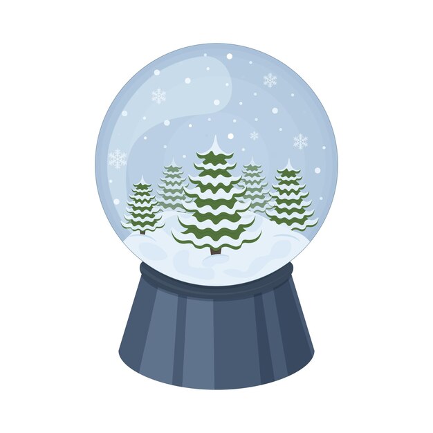 Globo de nieve de navidad. una bola de nieve con árboles de navidad y copos de nieve. un complemento navideño. un juguete festivo. ilustración de vector aislado sobre fondo blanco