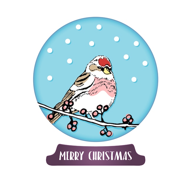 Globo de nieve de Navidad con pájaro de invierno