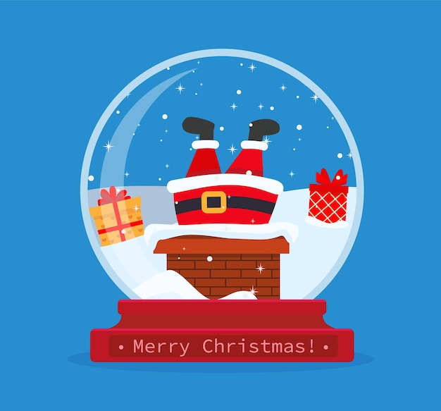 Globo de nieve de Navidad con santa claus dentro. Feliz Navidad. Celebrando navidad y año nuevo. Ilustración de vector de estilo plano EPS 10