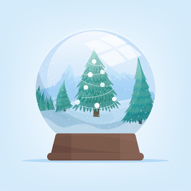 Globo de nieve con paisaje de montañas de invierno y abeto Vector ilustración aislada
