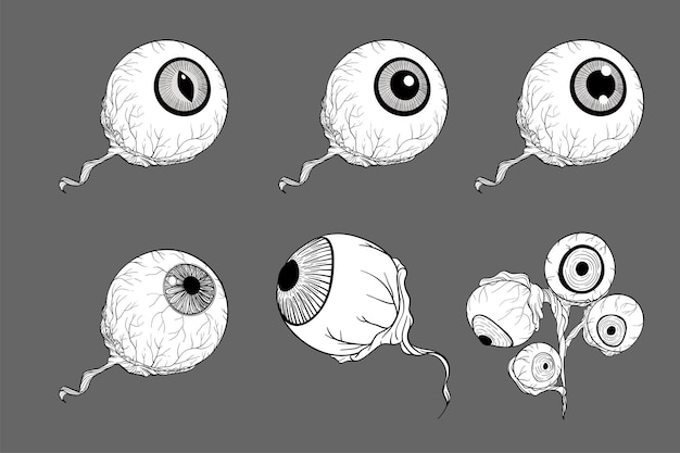 Vector globo ocular diferente para estilo de tinta de decoración de halloween