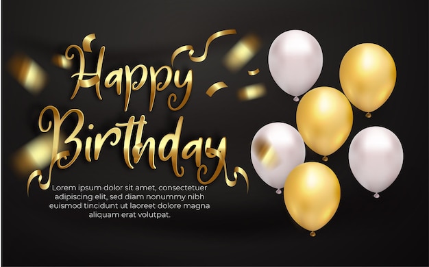 Globo de oro blanco de feliz cumpleaños realista con efecto de texto editable