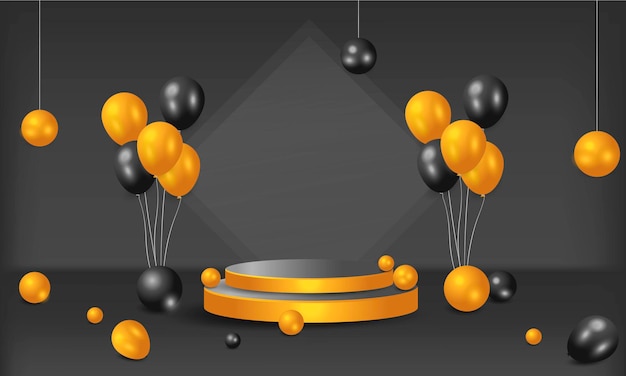 Globo de podio 3D y bolas Vector de fondo elegante dorado