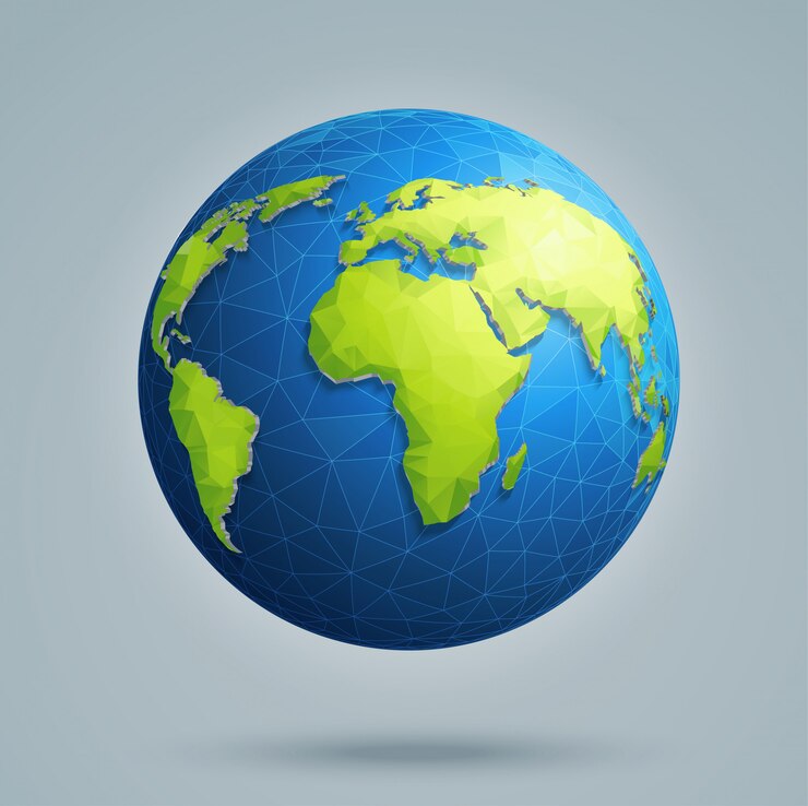 Vector globo poligonal 3d con conexiones globales.