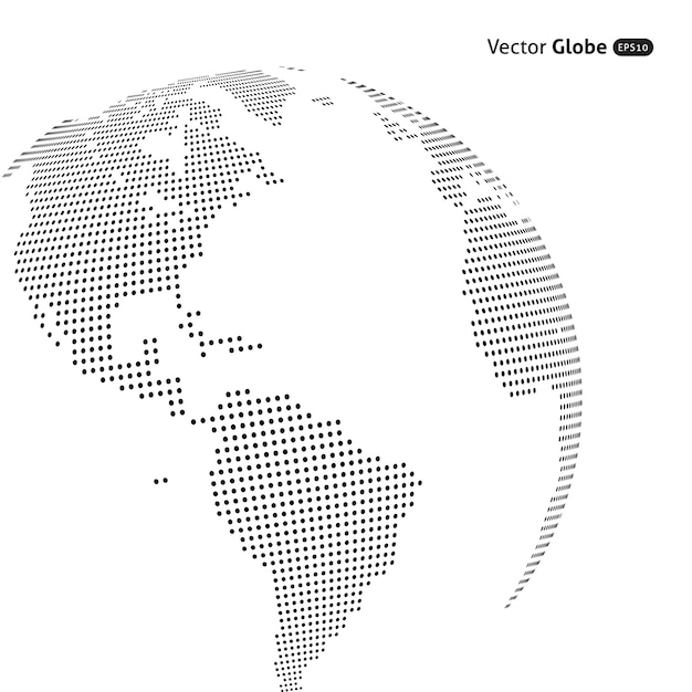 Vector globo punteado abstracto, vistas de calefacción central sobre américa del norte y del sur
